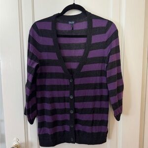 Splendid Purple and Charcoal Striped Cardigan M Cashmere